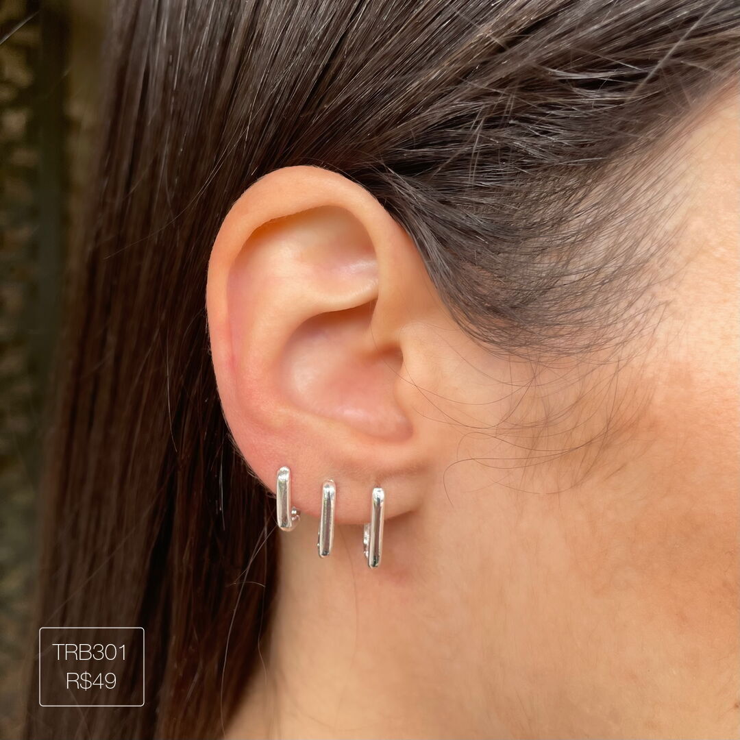 Trio Argola Quadrada Lisa Prateada